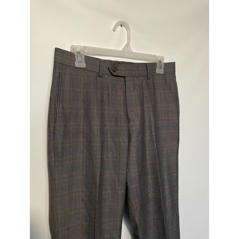 English Laundry Pants Mens 29 Brown Plaid Flat Front Dress Unfinished Hem NEW - Picture 2 of 8